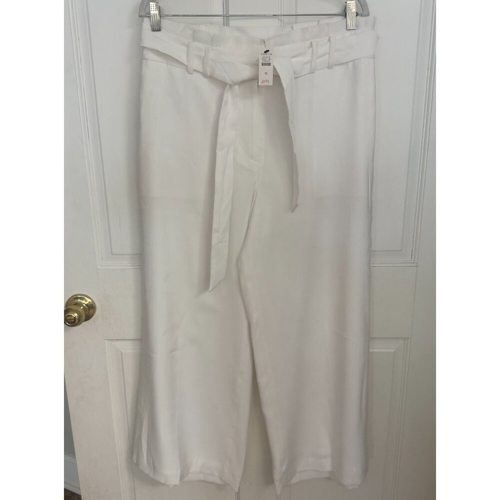 Talbots White Tie Waist Wide Leg Crop Pants Size 12
